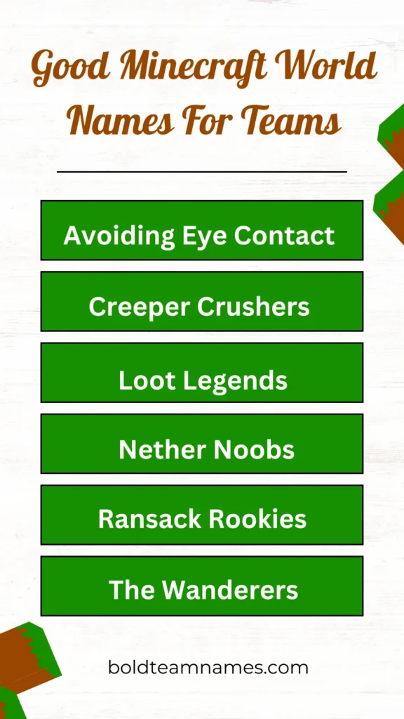 Good Minecraft World Names For Teams